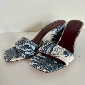 STAUD
Billie Tropical-Print Canvas Wedge Sandals NEVER WORN